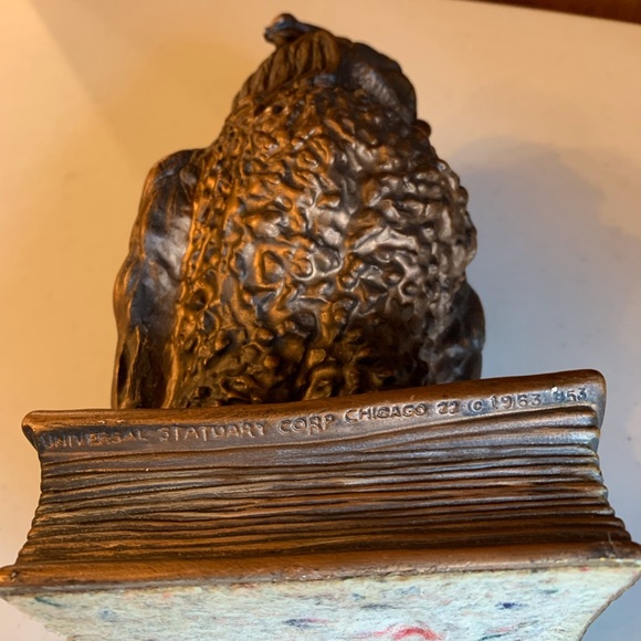 1963 Heavy Owl Composite Bookend Glass Like Eyes Universal Statuary Chicago - Picture 8 of 10
